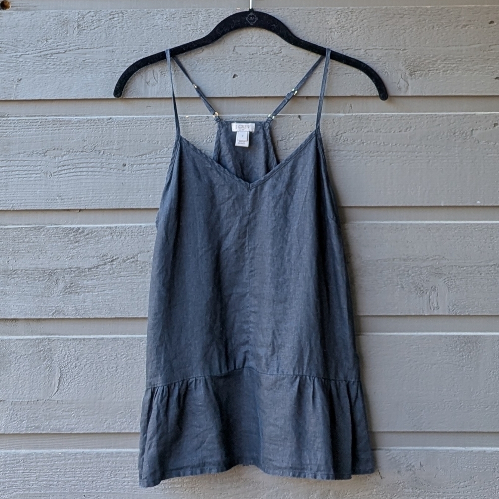 J. Crew Factory Black 100% Linen Peplum Cami Tank Size 0 Lightweight Breathable